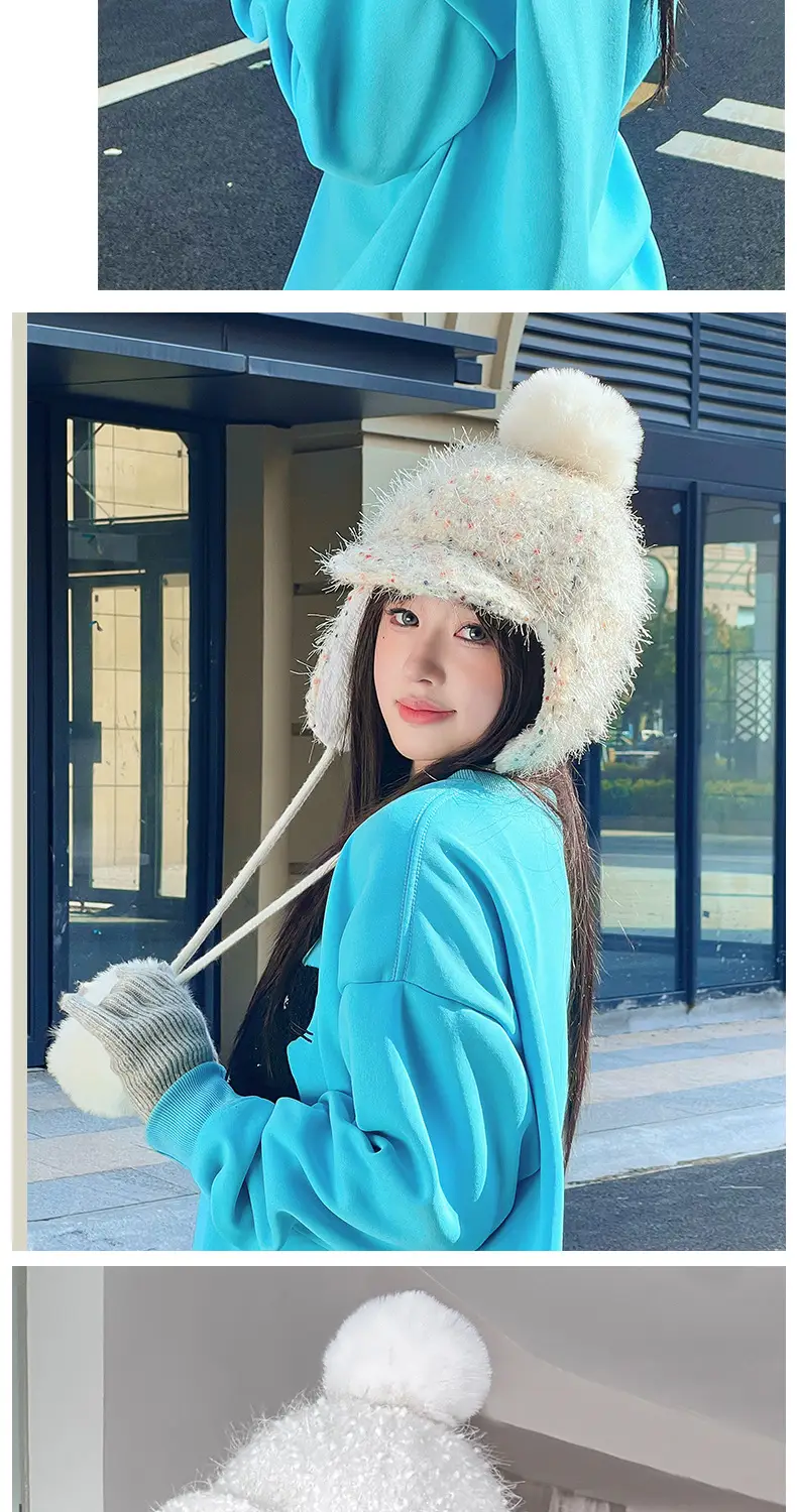 Winter Plush Fur Baseball Cap with Pom Pom for Women — feature 11