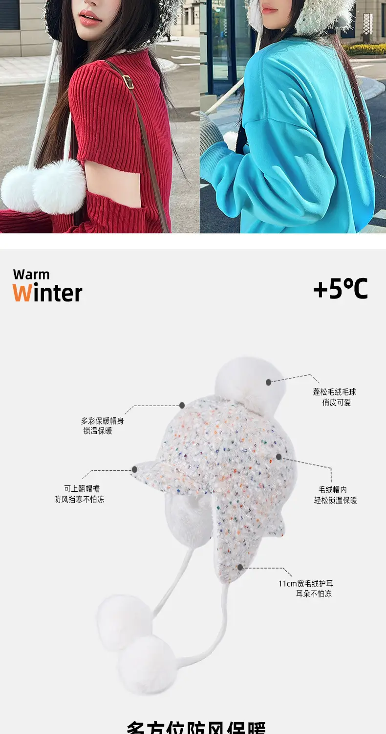 Winter Plush Fur Baseball Cap with Pom Pom for Women — feature 5