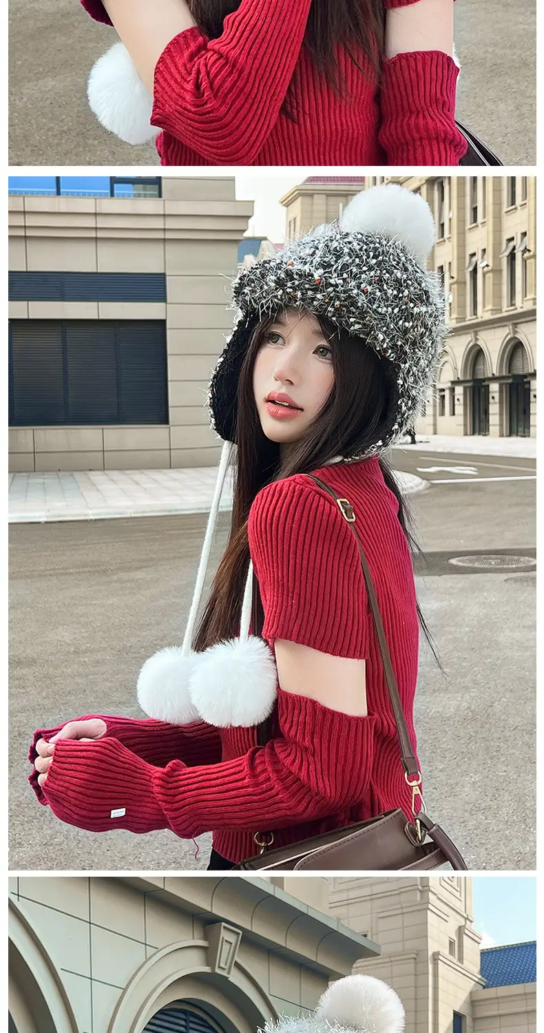 Winter Plush Fur Baseball Cap with Pom Pom for Women — feature 9