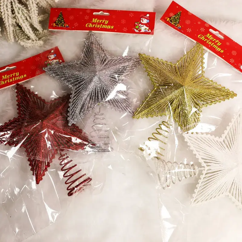 Golden 3D Five-Pointed Star Christmas Decoration Supplies