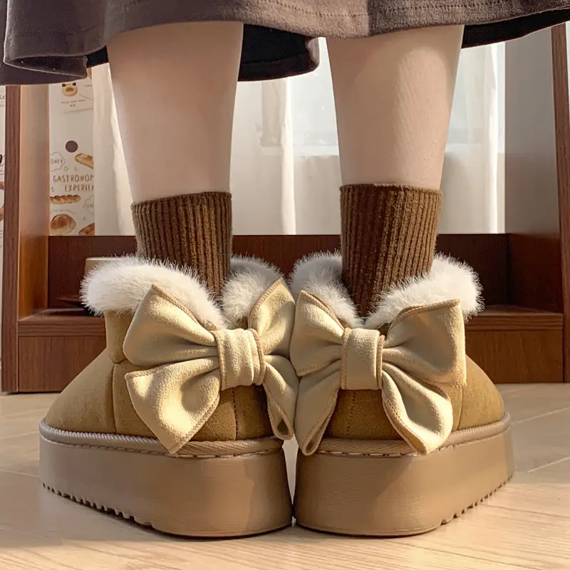 New Mao Mouth Bag with Bow Cotton Shoes Women's Winter Thick Sole Increased All-match fleece-lined Warm Snow Boots for Outer Wear - Image 5