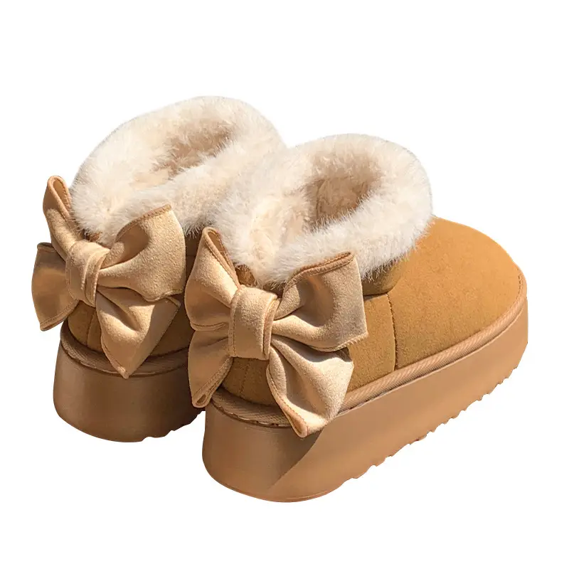New Mao Mouth Bag with Bow Cotton Shoes Women's Winter Thick Sole Increased All-match fleece-lined Warm Snow Boots for Outer Wear - Image 6