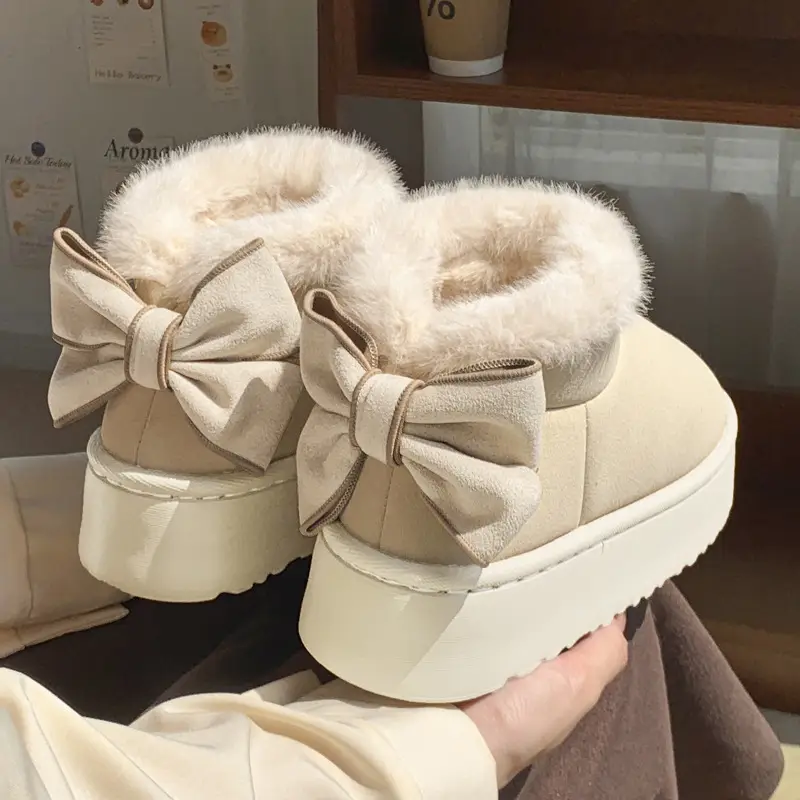 New Mao Mouth Bag with Bow Cotton Shoes Women's Winter Thick Sole Increased All-match fleece-lined Warm Snow Boots for Outer Wear - Image 4
