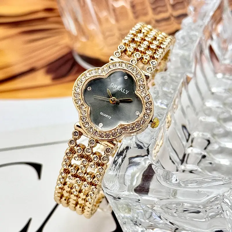 Grealty Women's Diamond Watch Gold Crystal Band - Image 15