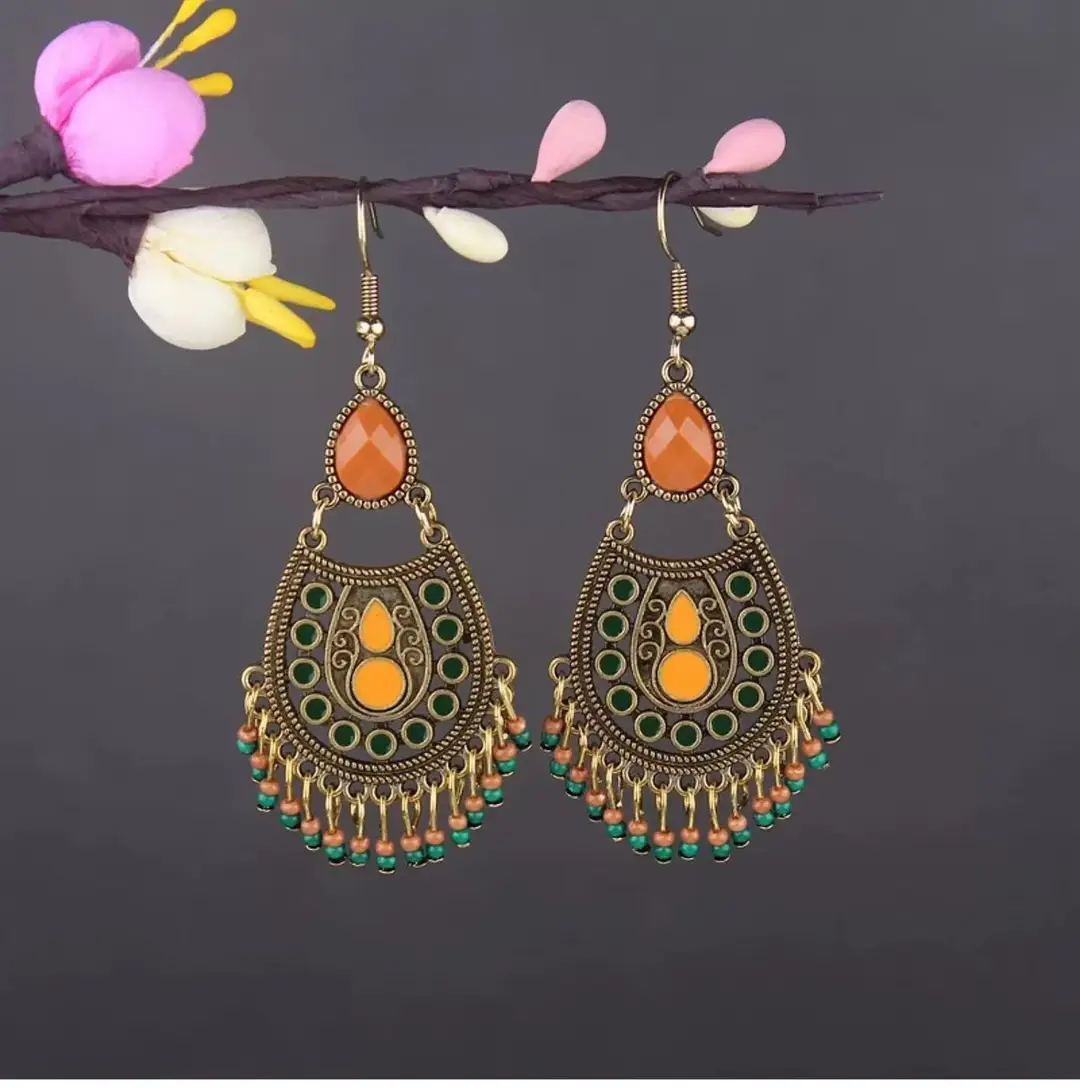 Bohemian Turquoise Earrings European and American Retro Owl Geometric Dreamcatcher Feather Tassel Earrings Women