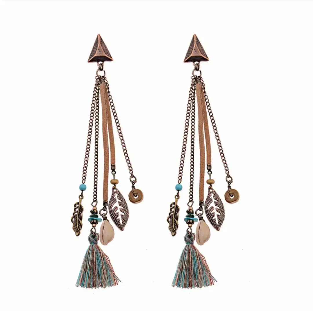Bohemian Turquoise Earrings European and American Retro Owl Geometric Dreamcatcher Feather Tassel Earrings Women