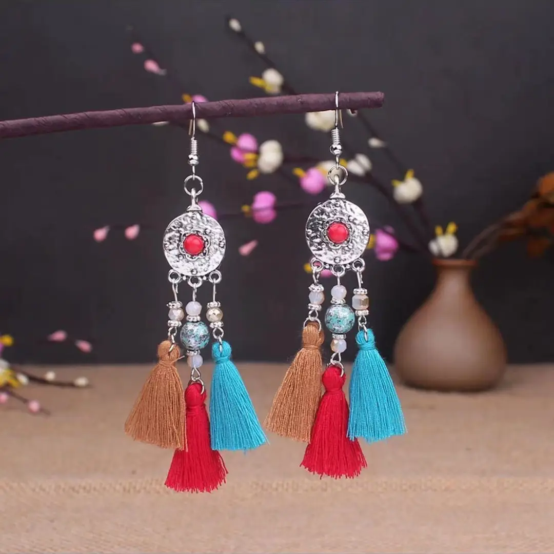 Bohemian Turquoise Earrings European and American Retro Owl Geometric Dreamcatcher Feather Tassel Earrings Women — feature 24
