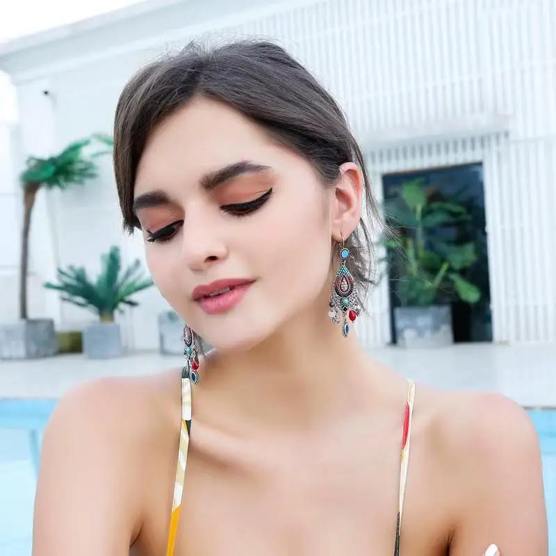 Bohemian Turquoise Earrings European and American Retro Owl Geometric Dreamcatcher Feather Tassel Earrings Women — feature 26