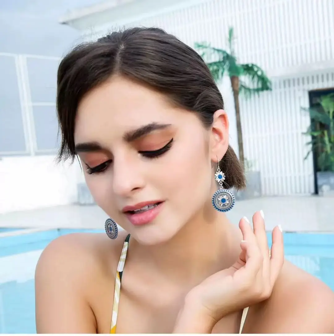 Bohemian Turquoise Earrings European and American Retro Owl Geometric Dreamcatcher Feather Tassel Earrings Women — feature 30