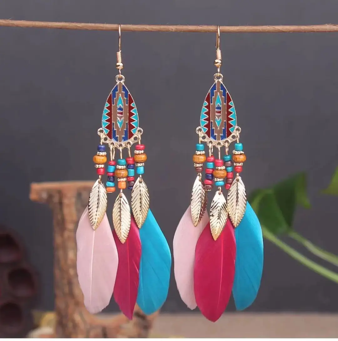 Bohemian Turquoise Earrings European and American Retro Owl Geometric Dreamcatcher Feather Tassel Earrings Women — feature 44