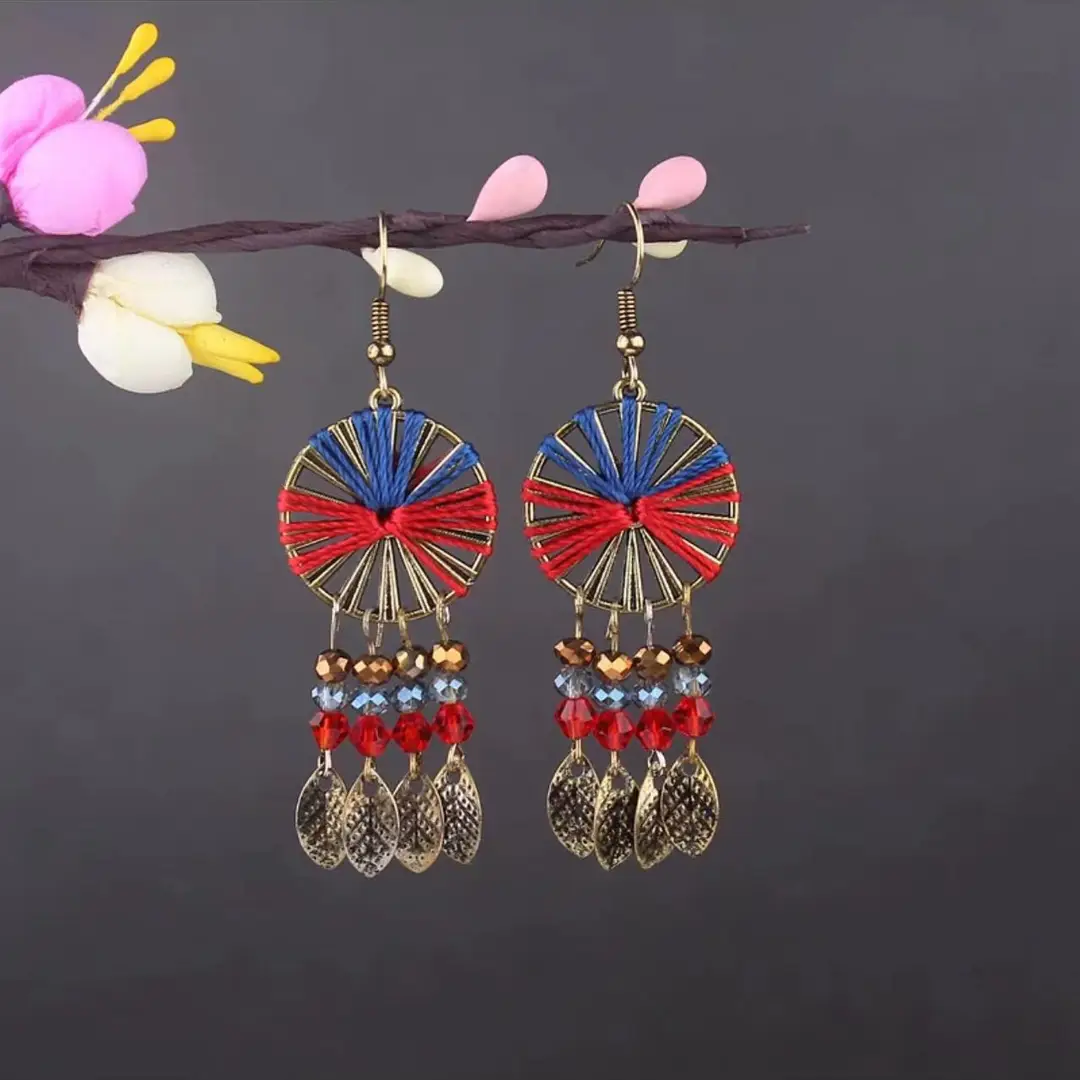 Bohemian Turquoise Earrings European and American Retro Owl Geometric Dreamcatcher Feather Tassel Earrings Women — feature 8