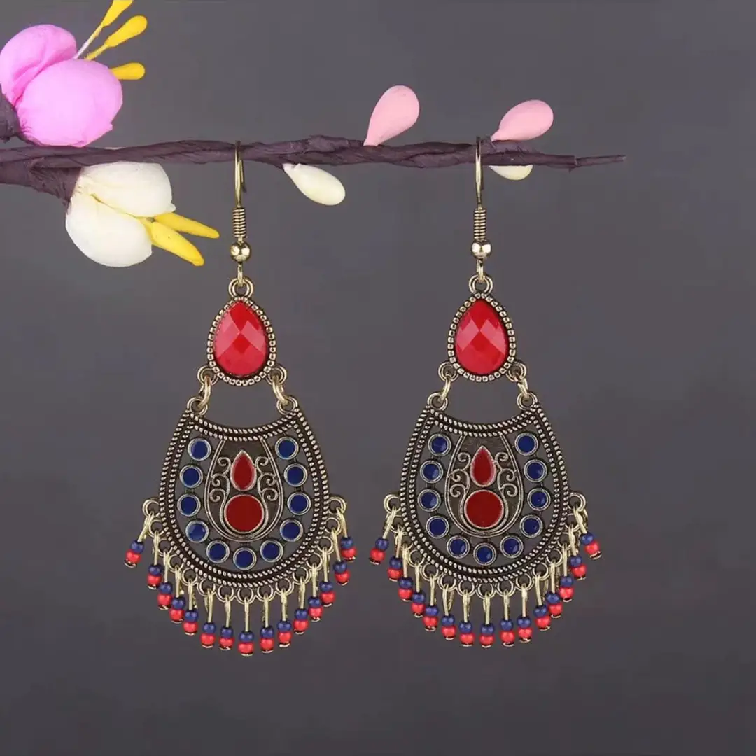 Bohemian Turquoise Earrings European and American Retro Owl Geometric Dreamcatcher Feather Tassel Earrings Women