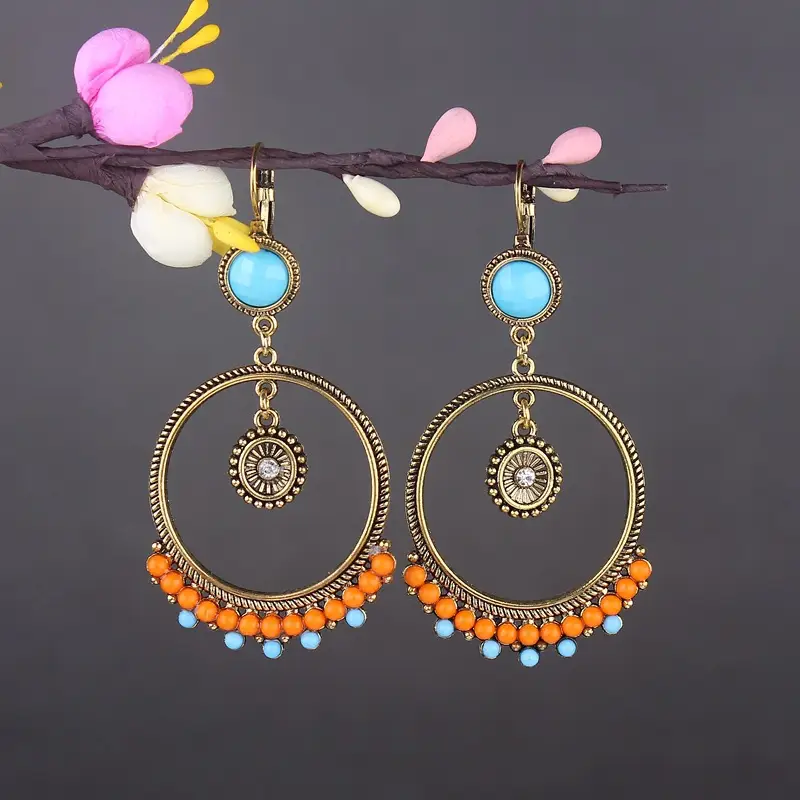 Bohemian Turquoise Earrings European and American Retro Owl Geometric Dreamcatcher Feather Tassel Earrings Women