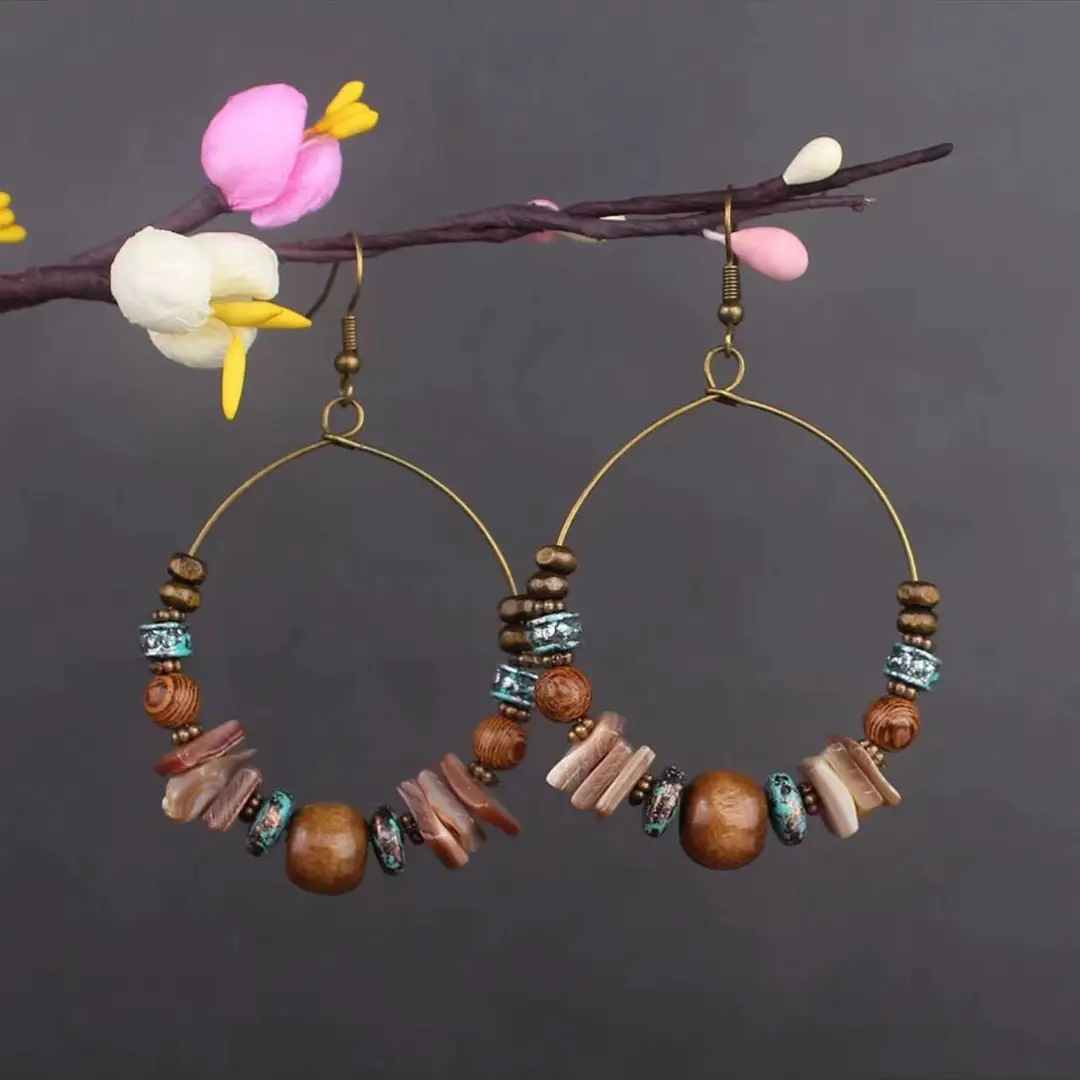 Bohemian Turquoise Earrings European and American Retro Owl Geometric Dreamcatcher Feather Tassel Earrings Women