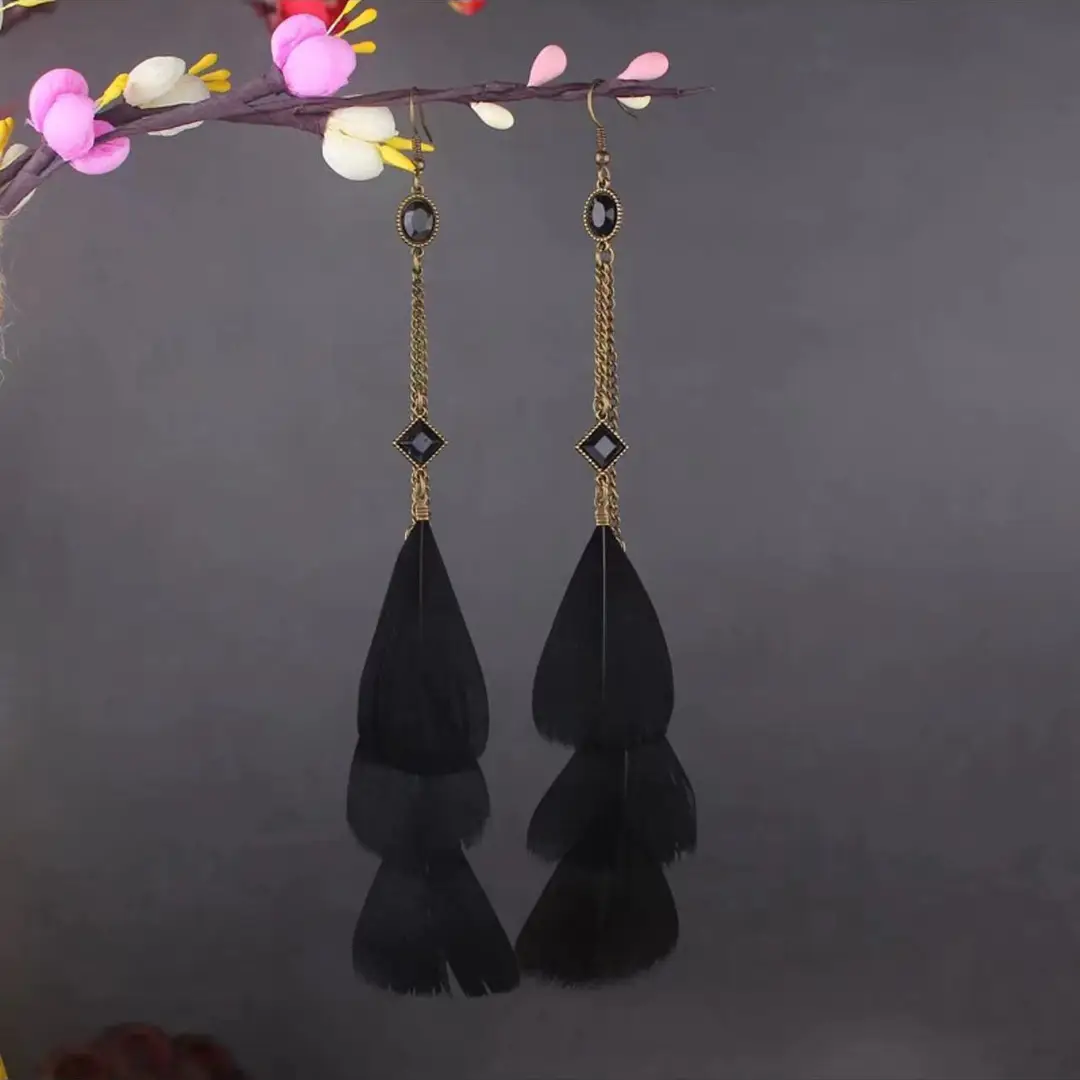 Bohemian Turquoise Earrings European and American Retro Owl Geometric Dreamcatcher Feather Tassel Earrings Women