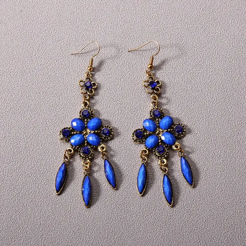 Bohemian Turquoise Earrings European and American Retro Owl Geometric Dreamcatcher Feather Tassel Earrings Women