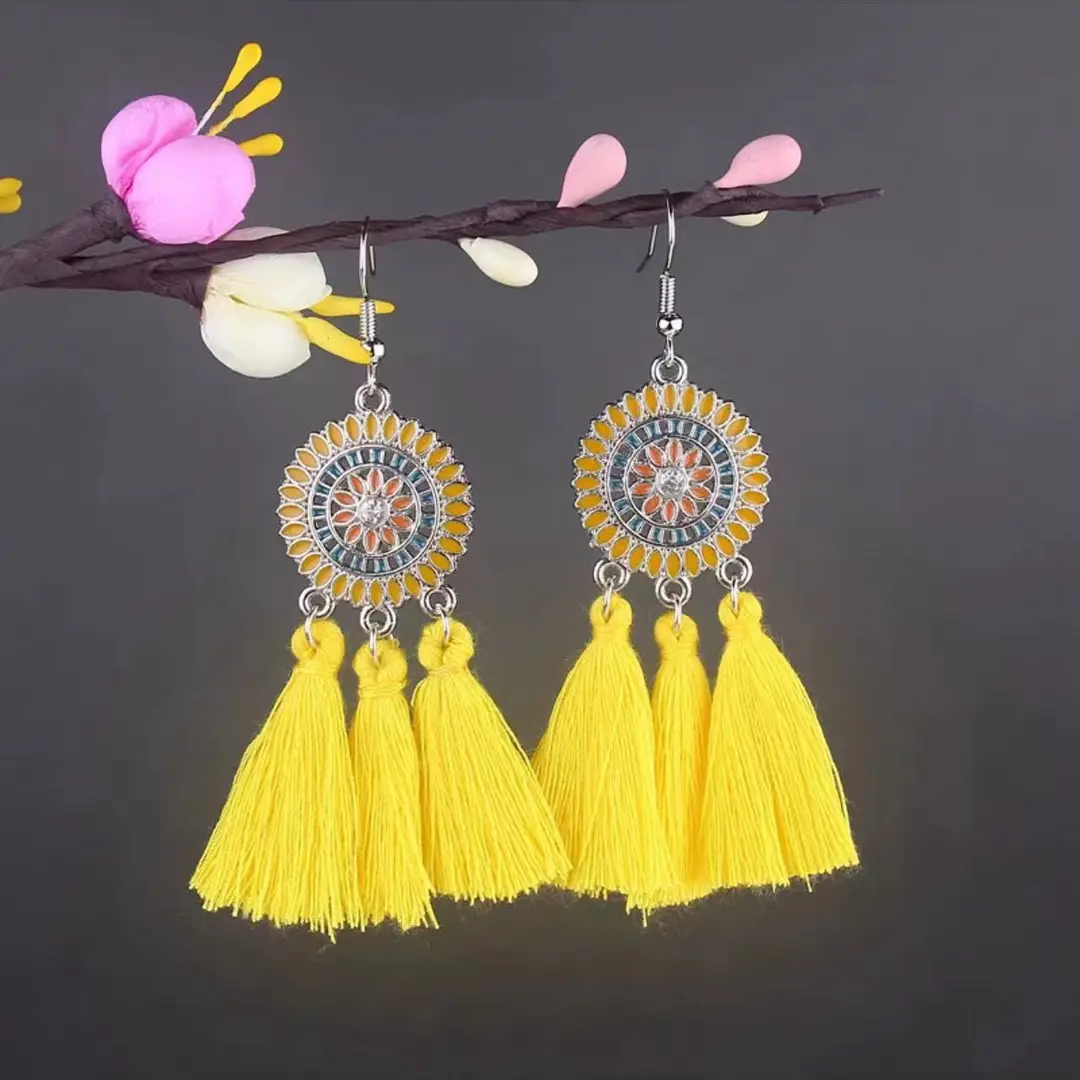 Bohemian Turquoise Earrings European and American Retro Owl Geometric Dreamcatcher Feather Tassel Earrings Women