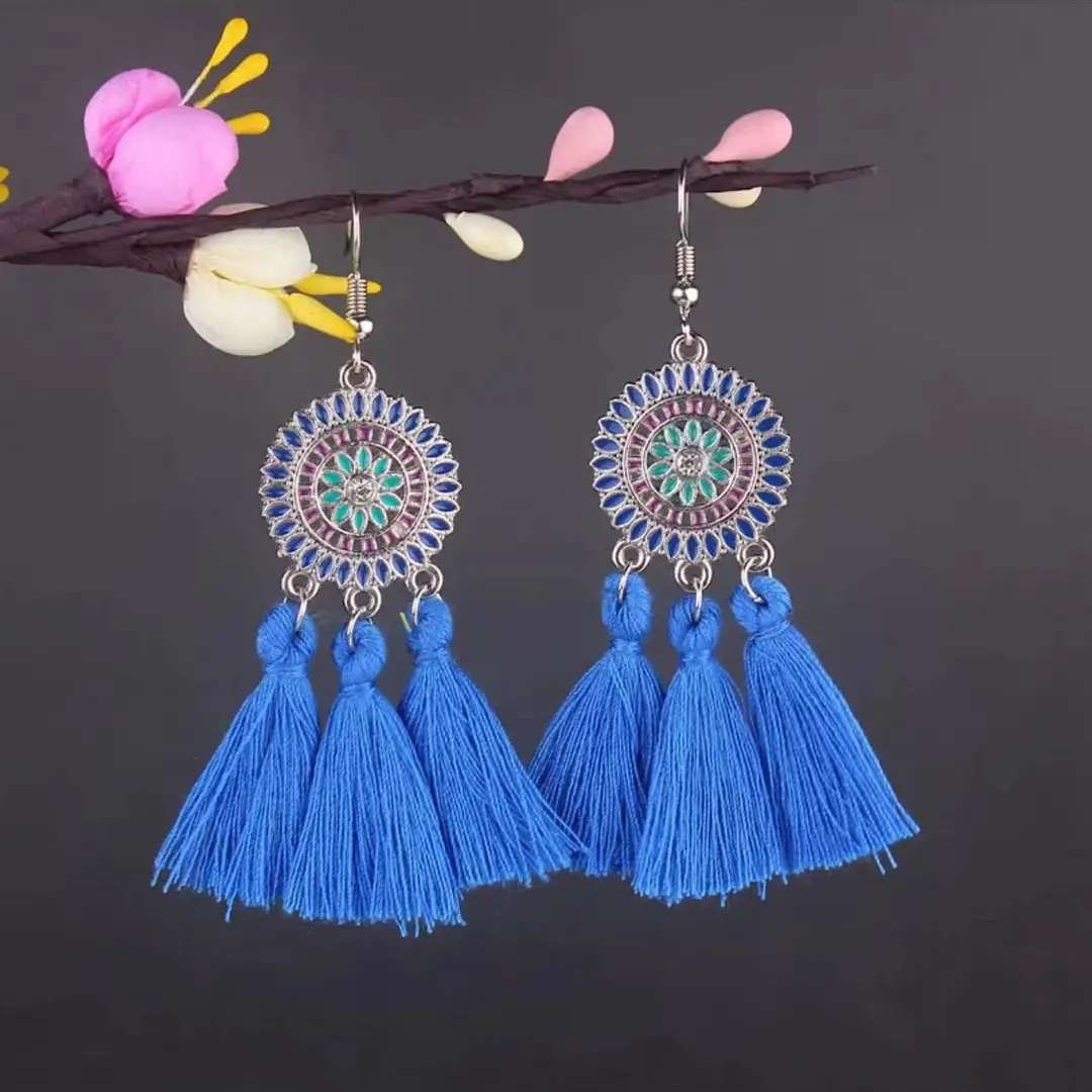 Bohemian Turquoise Earrings European and American Retro Owl Geometric Dreamcatcher Feather Tassel Earrings Women