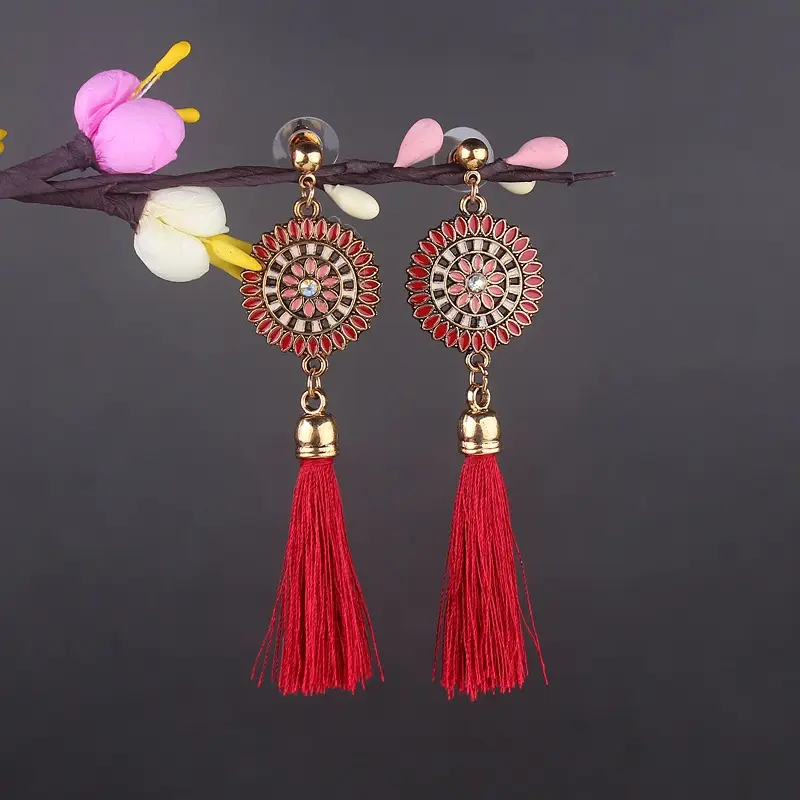Bohemian Turquoise Earrings European and American Retro Owl Geometric Dreamcatcher Feather Tassel Earrings Women