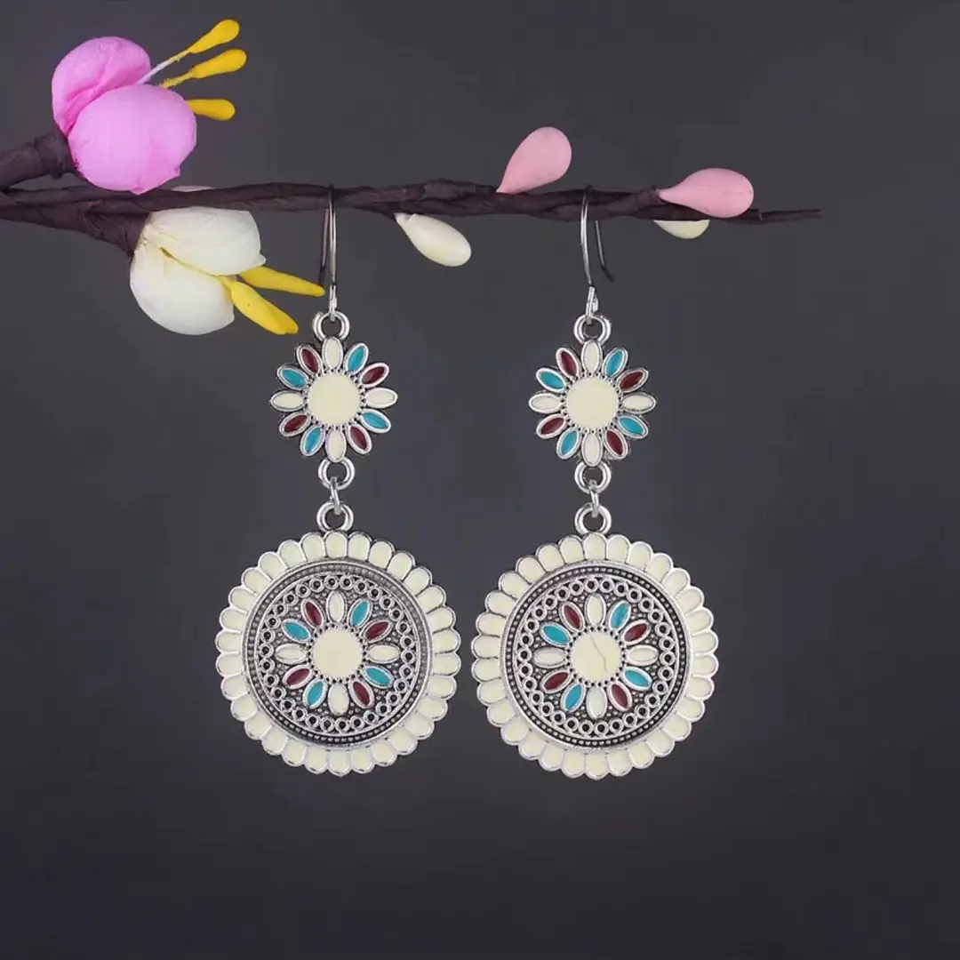 Bohemian Turquoise Earrings European and American Retro Owl Geometric Dreamcatcher Feather Tassel Earrings Women