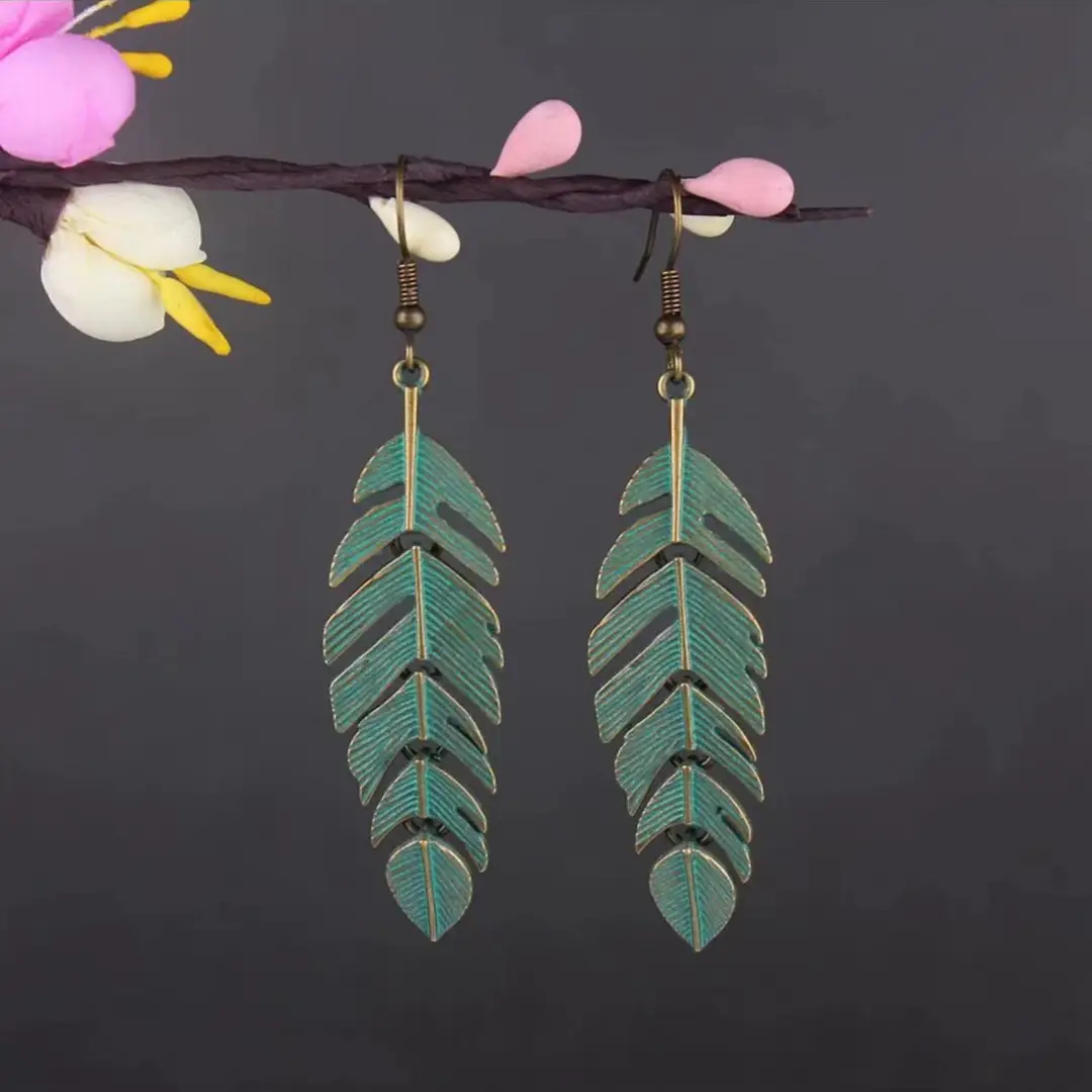 Bohemian Turquoise Earrings European and American Retro Owl Geometric Dreamcatcher Feather Tassel Earrings Women