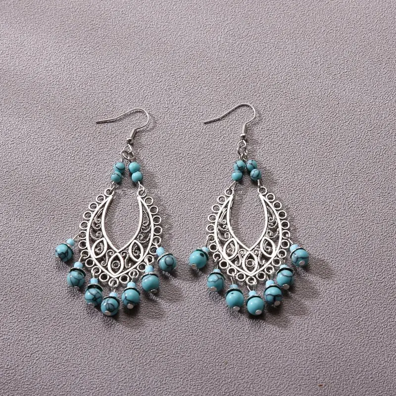 Bohemian Turquoise Earrings European and American Retro Owl Geometric Dreamcatcher Feather Tassel Earrings Women