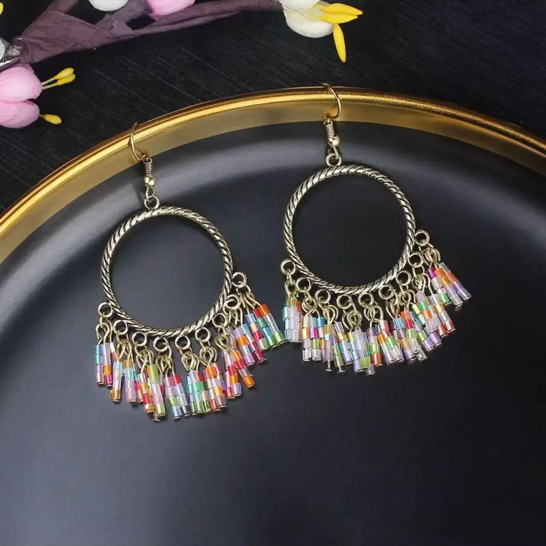 Bohemian Turquoise Earrings European and American Retro Owl Geometric Dreamcatcher Feather Tassel Earrings Women