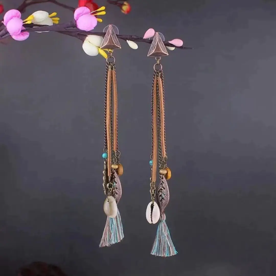 Bohemian Turquoise Earrings European and American Retro Owl Geometric Dreamcatcher Feather Tassel Earrings Women