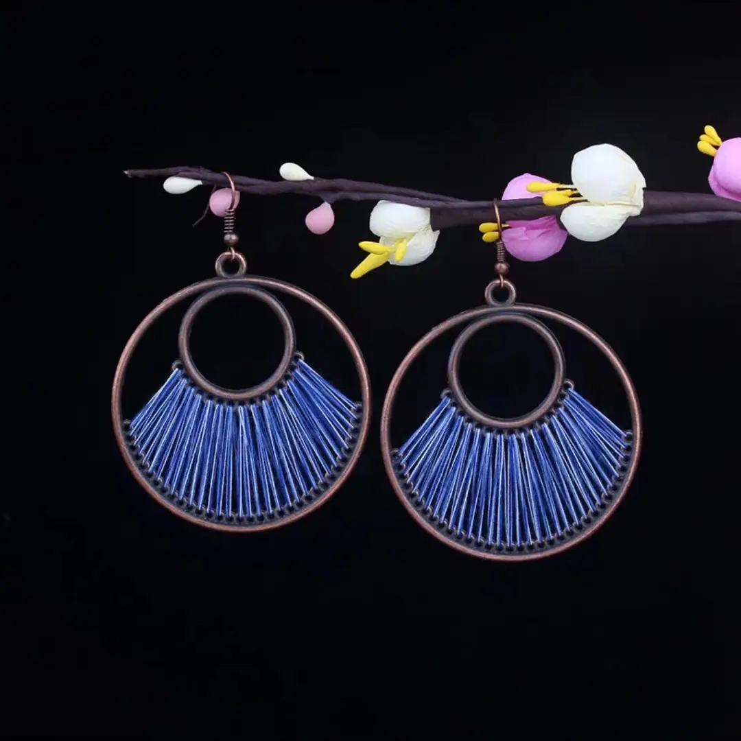 Bohemian Turquoise Earrings European and American Retro Owl Geometric Dreamcatcher Feather Tassel Earrings Women