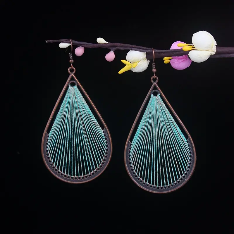 Bohemian Turquoise Earrings European and American Retro Owl Geometric Dreamcatcher Feather Tassel Earrings Women
