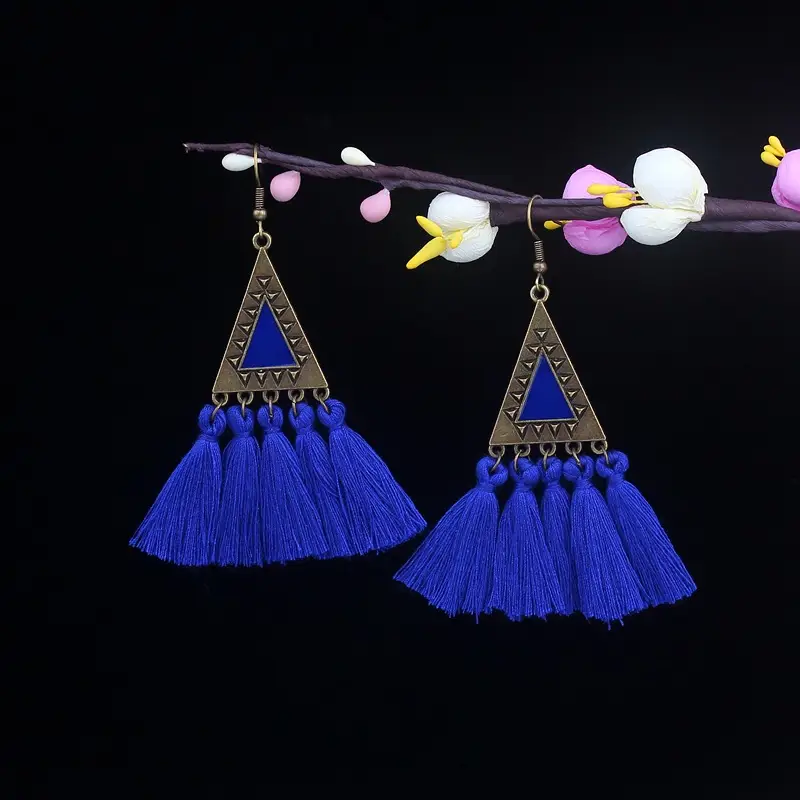 Bohemian Turquoise Earrings European and American Retro Owl Geometric Dreamcatcher Feather Tassel Earrings Women