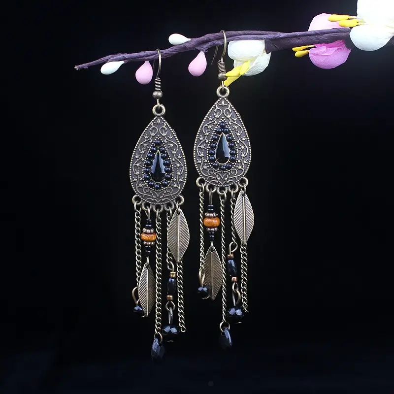Bohemian Turquoise Earrings European and American Retro Owl Geometric Dreamcatcher Feather Tassel Earrings Women