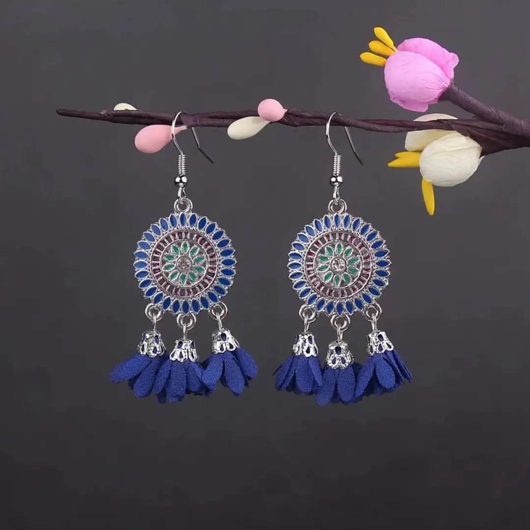 Bohemian Turquoise Earrings European and American Retro Owl Geometric Dreamcatcher Feather Tassel Earrings Women