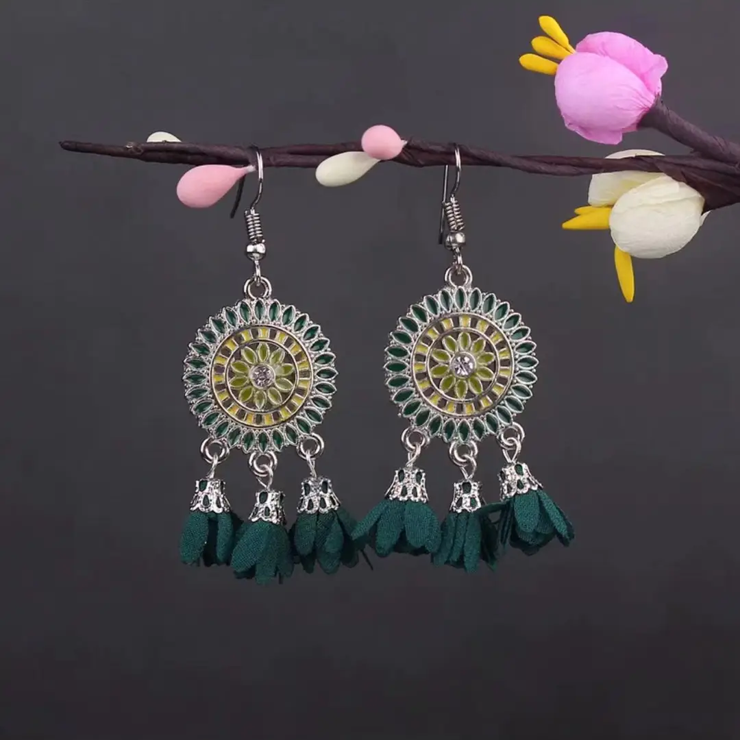 Bohemian Turquoise Earrings European and American Retro Owl Geometric Dreamcatcher Feather Tassel Earrings Women