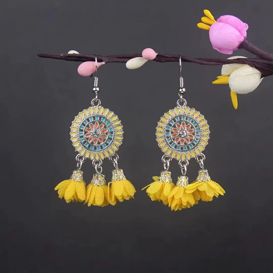 Bohemian Turquoise Earrings European and American Retro Owl Geometric Dreamcatcher Feather Tassel Earrings Women