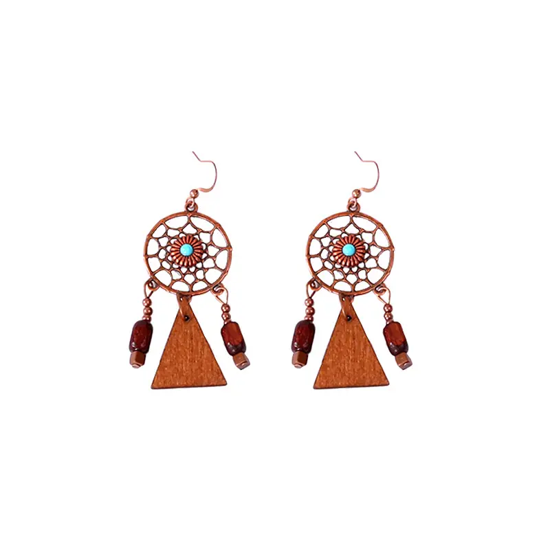 Bohemian Turquoise Earrings European and American Retro Owl Geometric Dreamcatcher Feather Tassel Earrings Women