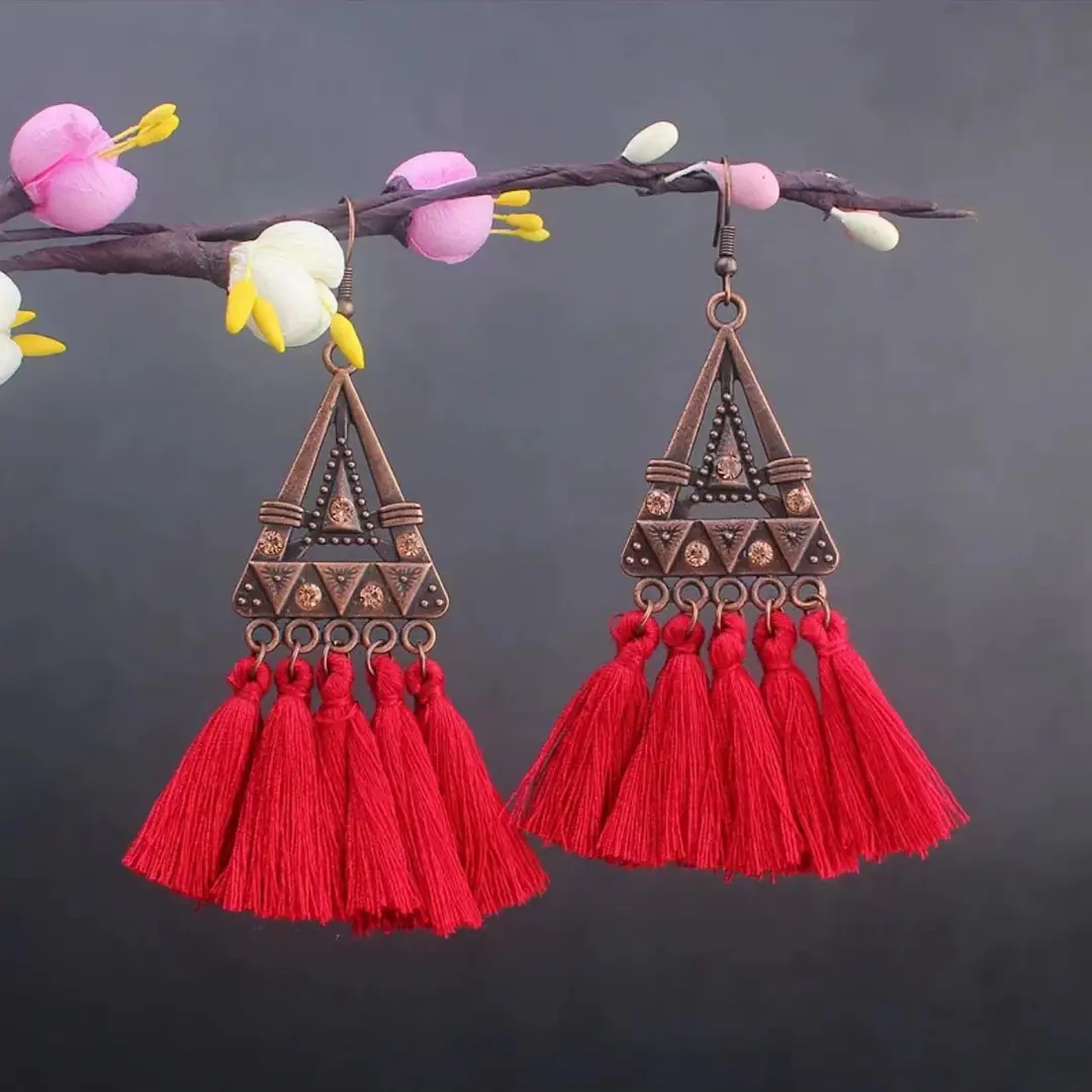 Bohemian Turquoise Earrings European and American Retro Owl Geometric Dreamcatcher Feather Tassel Earrings Women