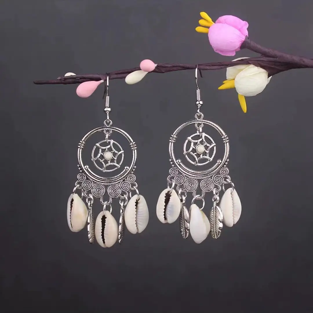 Bohemian Turquoise Earrings European and American Retro Owl Geometric Dreamcatcher Feather Tassel Earrings Women