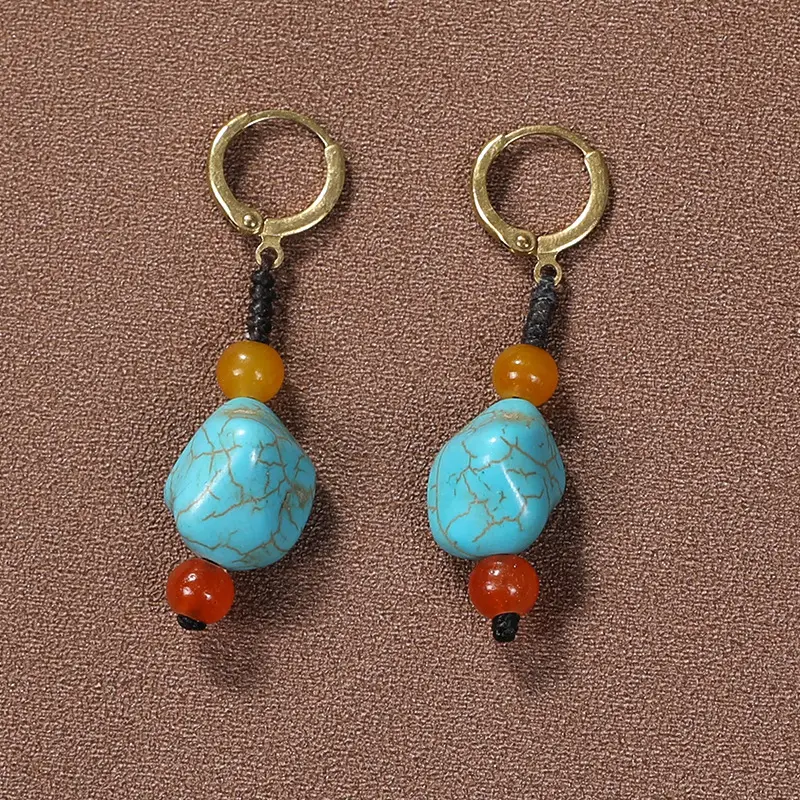 Bohemian Turquoise Earrings European and American Retro Owl Geometric Dreamcatcher Feather Tassel Earrings Women