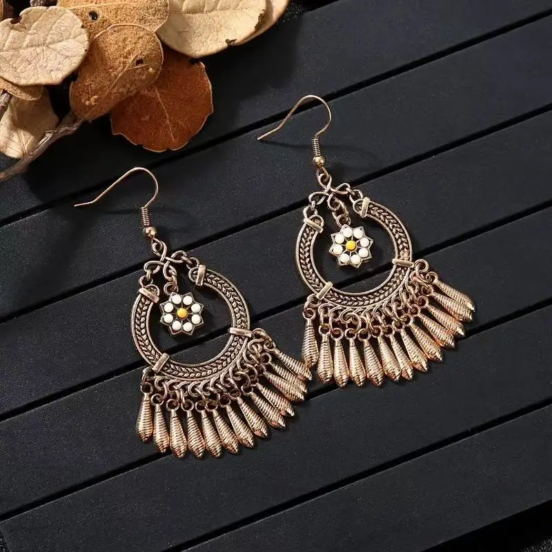 Bohemian Turquoise Earrings European and American Retro Owl Geometric Dreamcatcher Feather Tassel Earrings Women