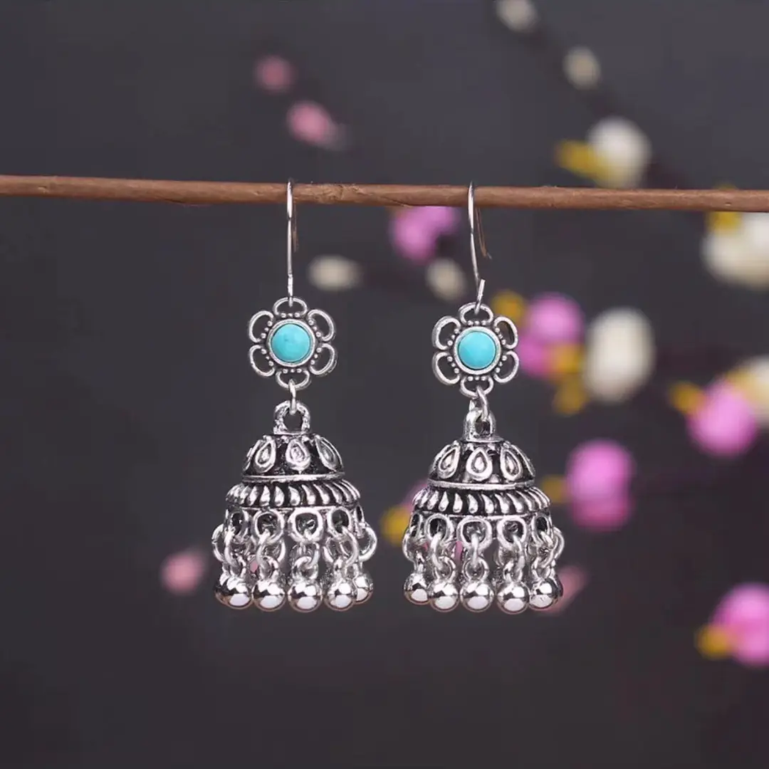Bohemian Turquoise Earrings European and American Retro Owl Geometric Dreamcatcher Feather Tassel Earrings Women