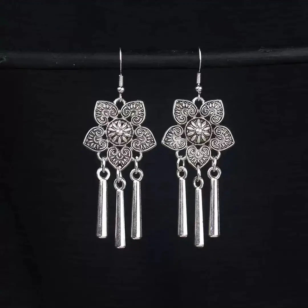 Bohemian Turquoise Earrings European and American Retro Owl Geometric Dreamcatcher Feather Tassel Earrings Women