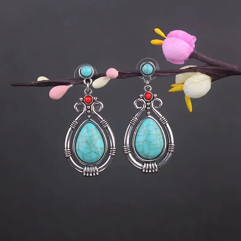 Bohemian Turquoise Earrings European and American Retro Owl Geometric Dreamcatcher Feather Tassel Earrings Women