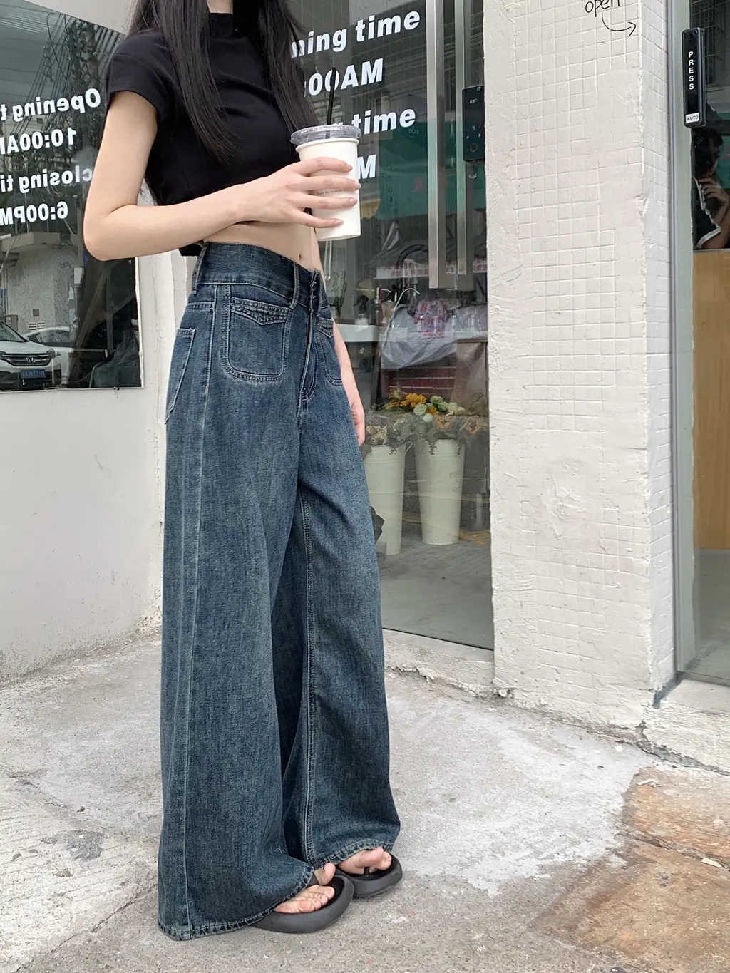 Women's Dark Blue Wide Leg Jeans Plus Size Autumn — feature 10