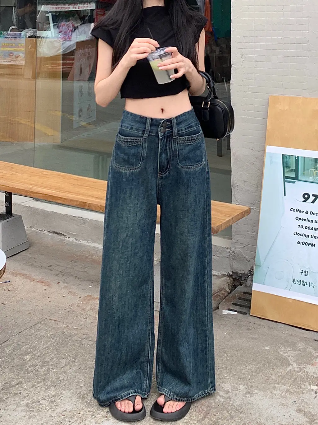 Women's Dark Blue Wide Leg Jeans Plus Size Autumn — feature 11