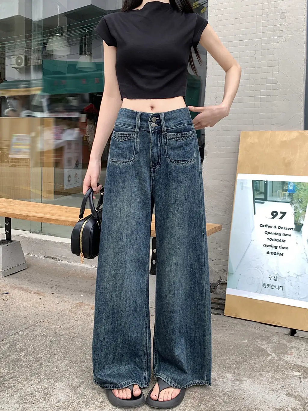 Women's Dark Blue Wide Leg Jeans Plus Size Autumn — feature 12