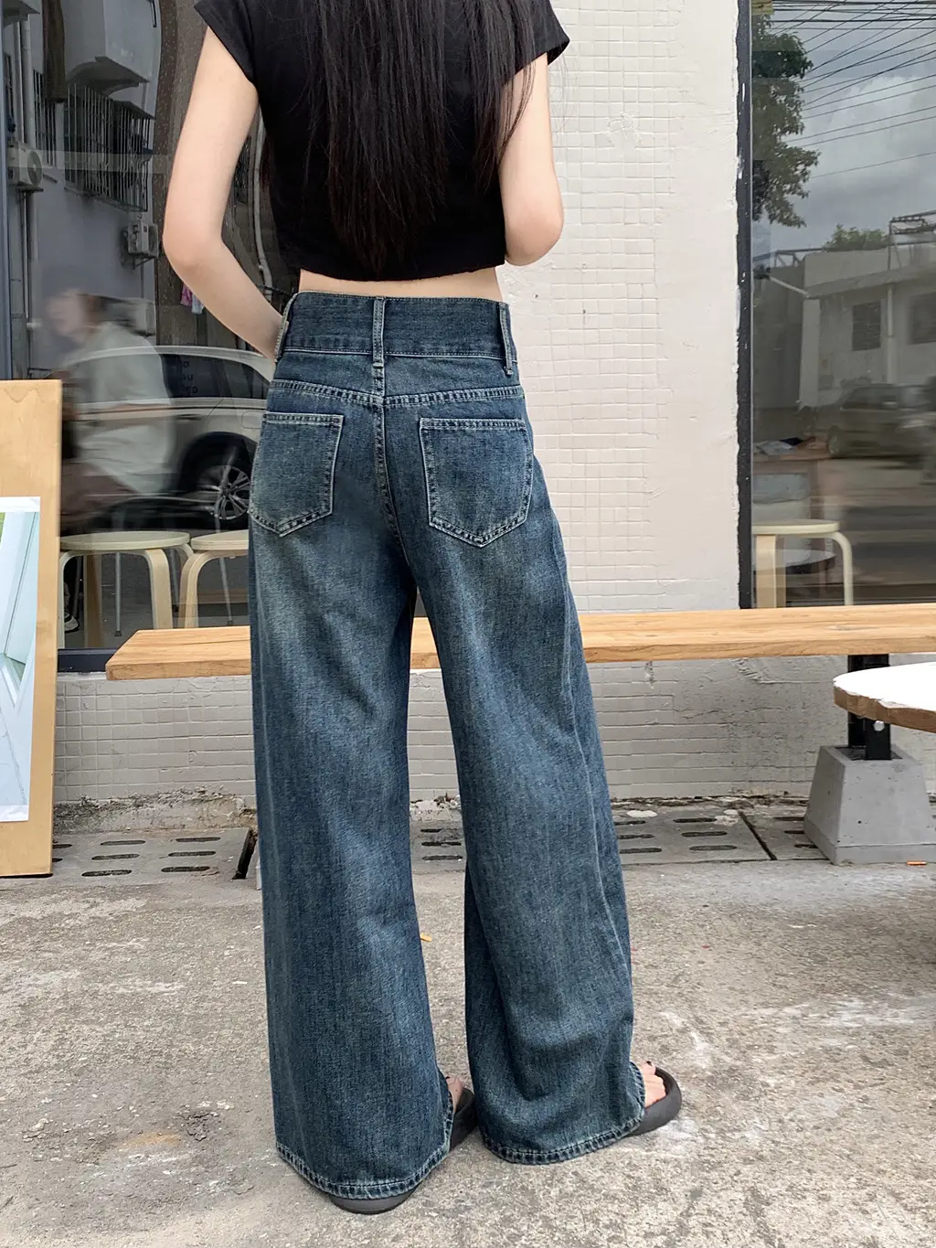 Women's Dark Blue Wide Leg Jeans Plus Size Autumn — feature 15