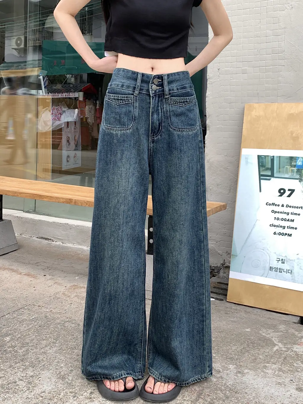 Women's Dark Blue Wide Leg Jeans Plus Size Autumn — feature 3