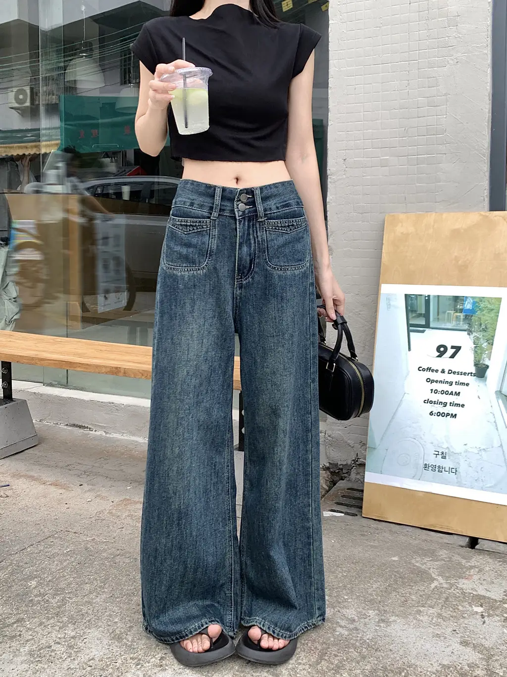 Women's Dark Blue Wide Leg Jeans Plus Size Autumn — feature 6