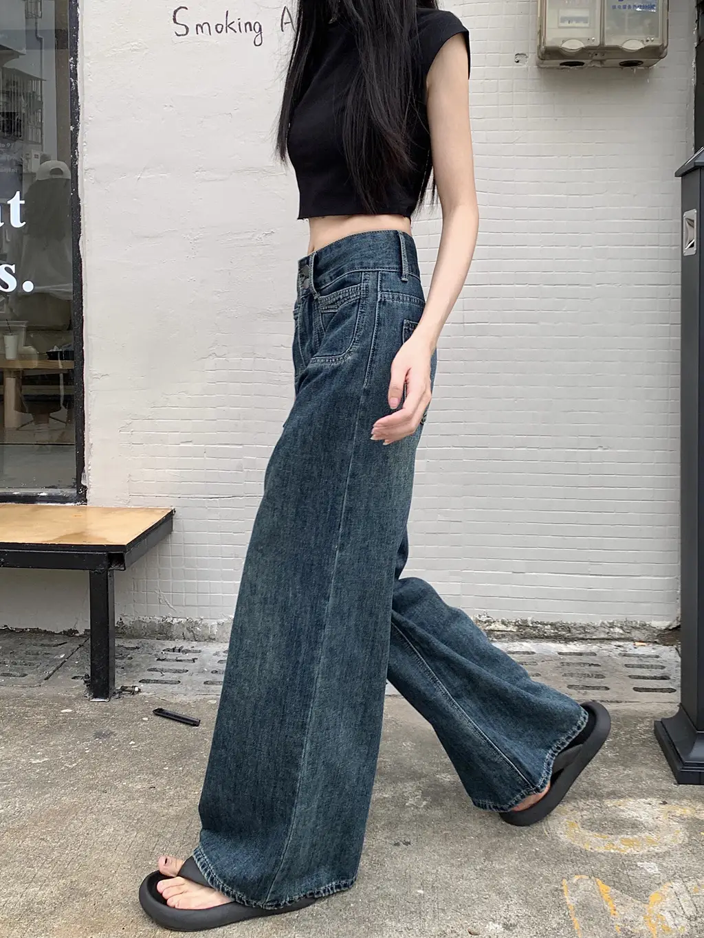 Women's Dark Blue Wide Leg Jeans Plus Size Autumn — feature 9